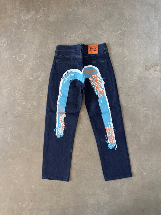 Evisu Japanese Blue Wave Art Selvedge Denim Jeans
