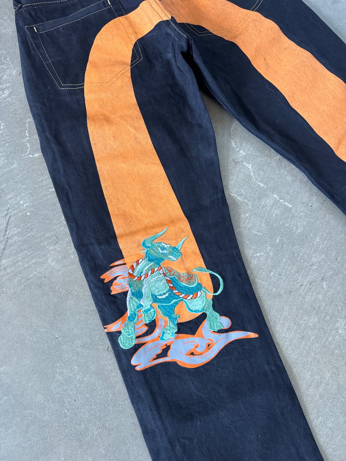 Evisu Embroidered Orange Bull Selvedge Japanese Denim Jeans