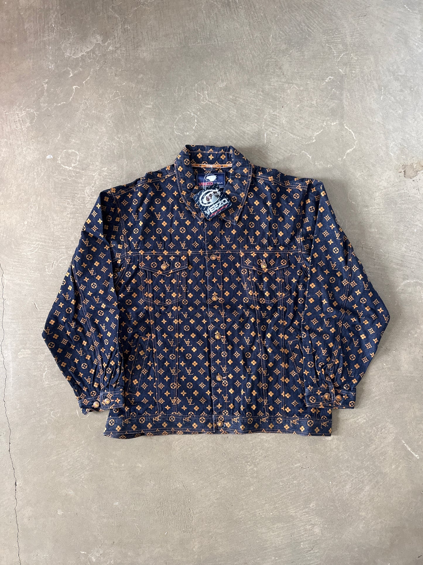 Vintage 90s Veezo Wear Monogram Designer Denim Jean Jacket