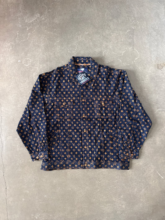 Vintage 90s Veezo Wear Monogram Designer Denim Jean Jacket
