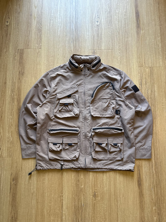 Urban Outfitters Taupe Cargo Utility Tech Pockets Full Zip Nylon Jacket