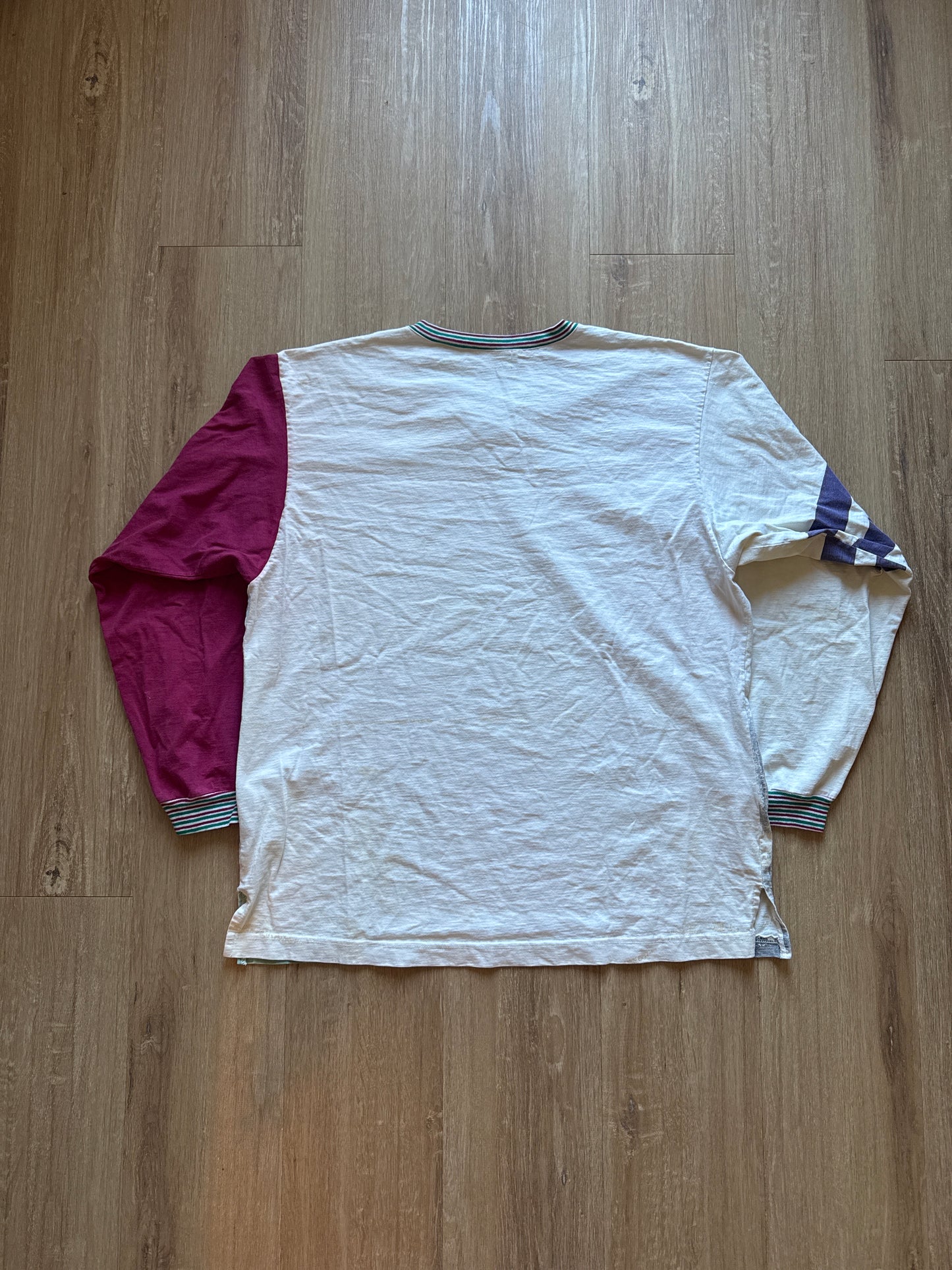 Vintage 90s Patchwork Graphic Adventure Bound Lace Up Long Sleeve Tee