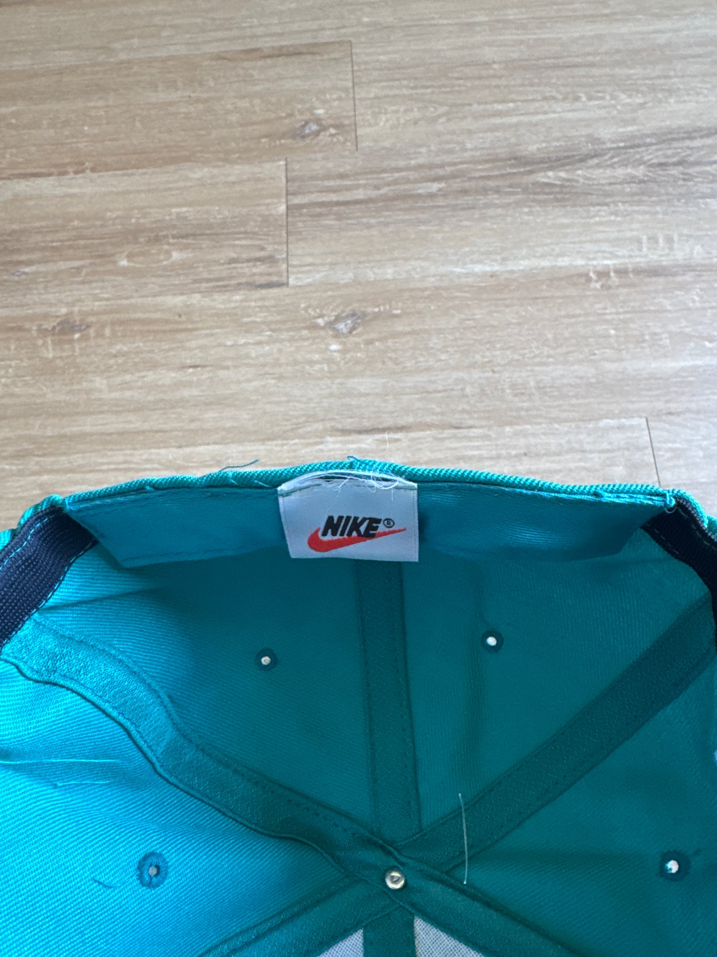 Vintage 90s Nike Logo Teal Elastic Fitted Hat