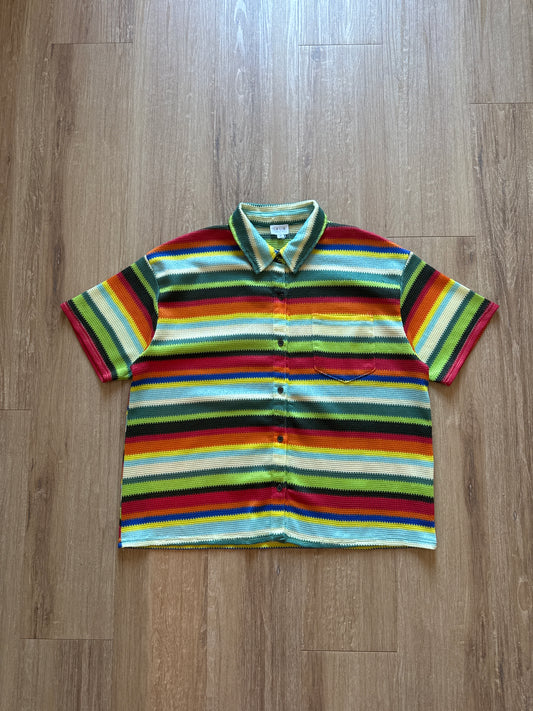 Le Lis Collection Knitted Striped Multi Color Button Up Shirt
