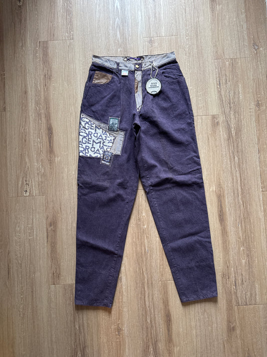 Vintage 90s Major Damage Brain Wash Purple Embroidered Denim Jeans