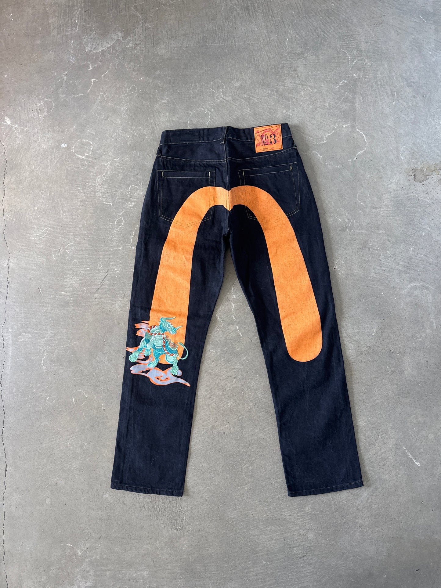 Evisu Embroidered Orange Bull Selvedge Japanese Denim Jeans
