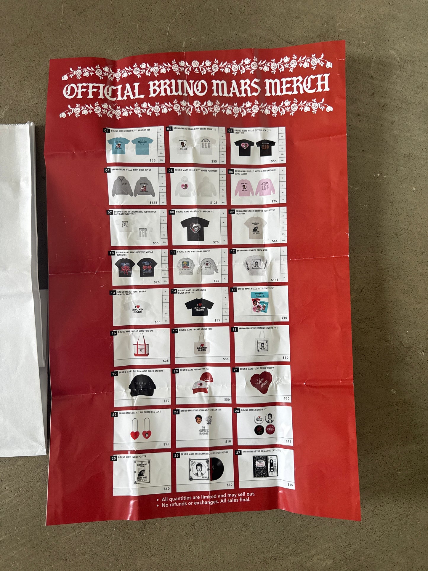 HELLO KITTY x BRUNO MARS Romantic Tour Official Merch Paper Bag Merch Catalog