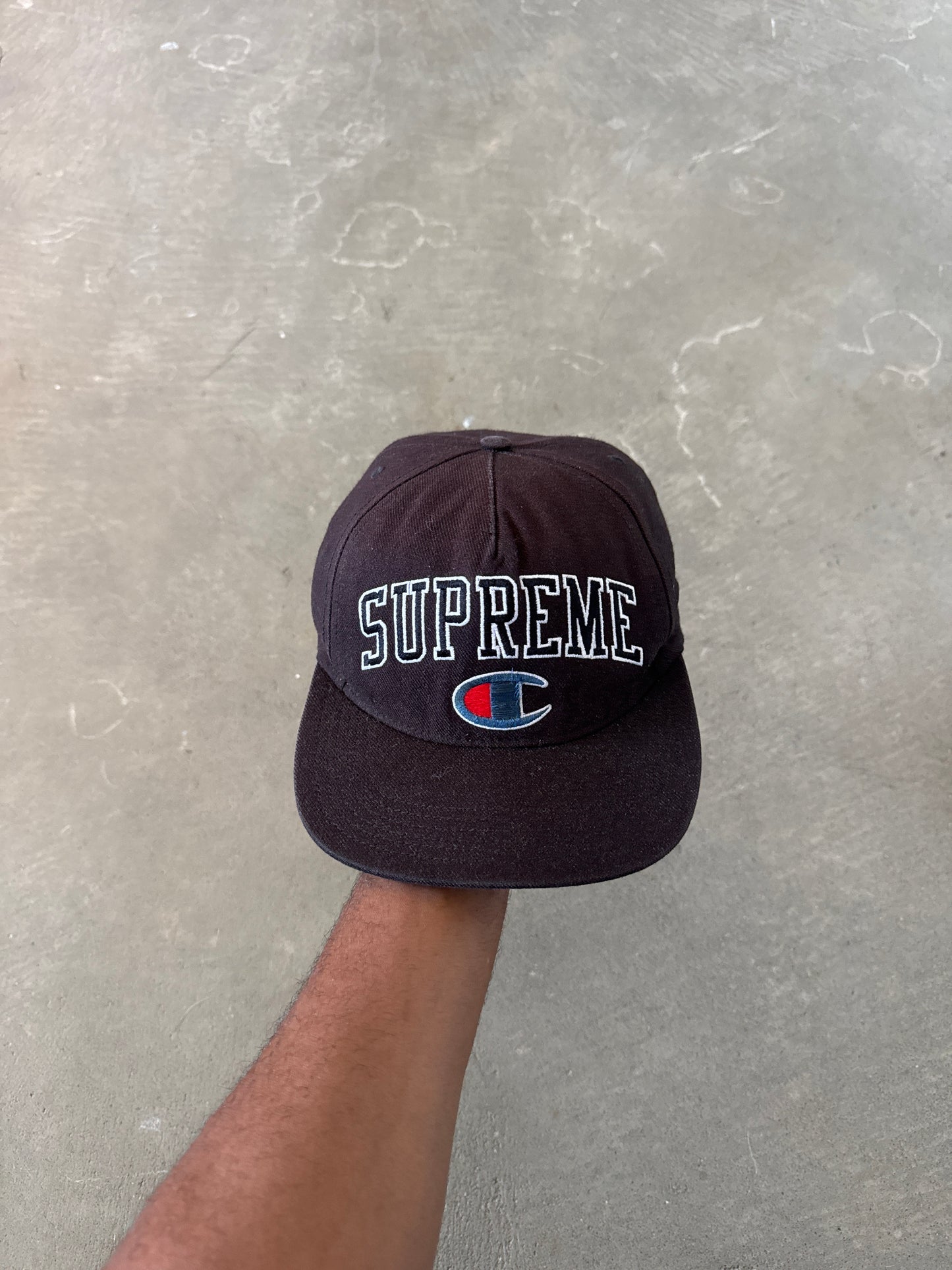 Supreme x Champion Logo Embroidered 5-Panel Black Hat