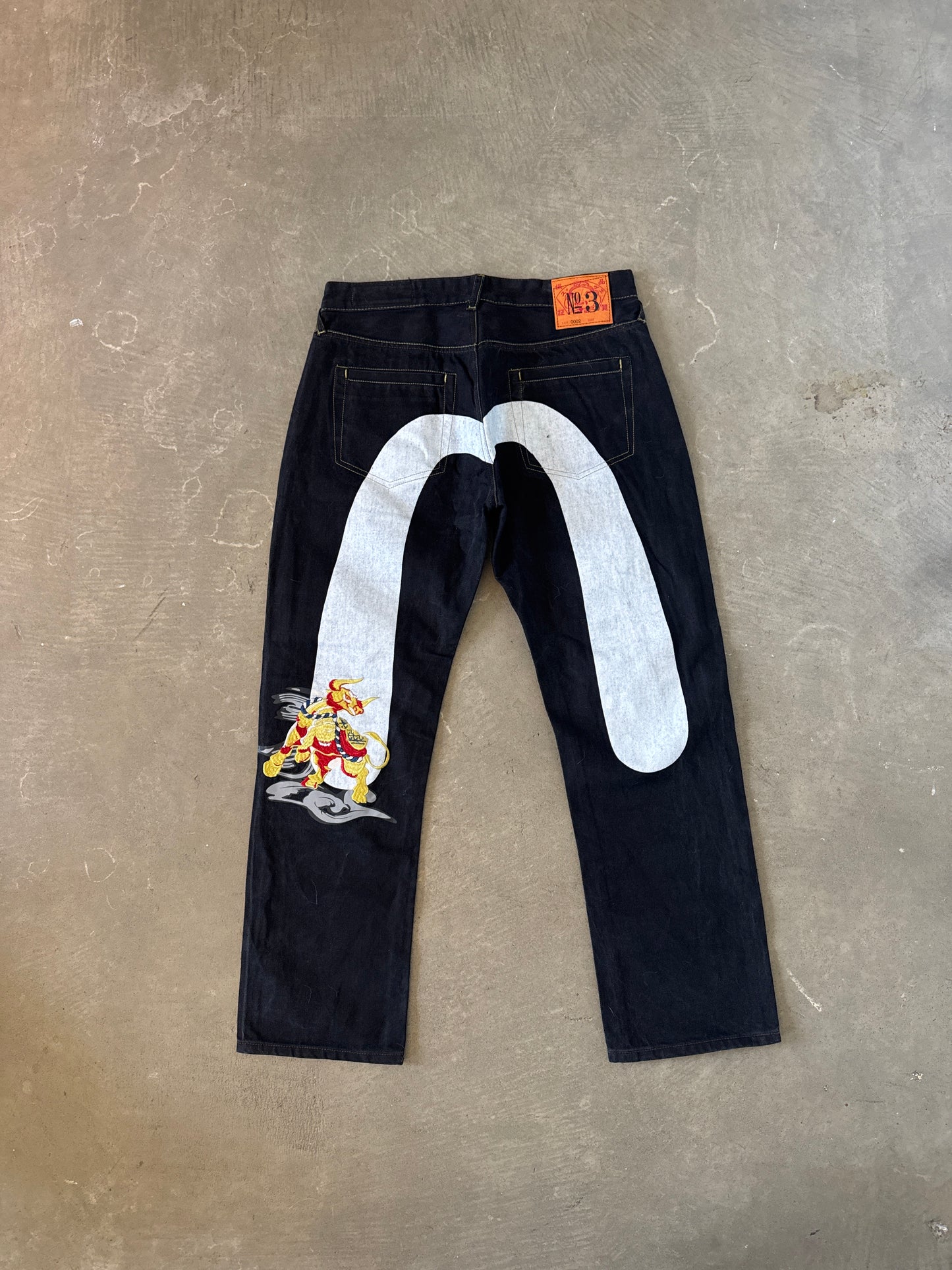 Evisu Embroidered White Bull Selvedge Japanese Denim Jeans