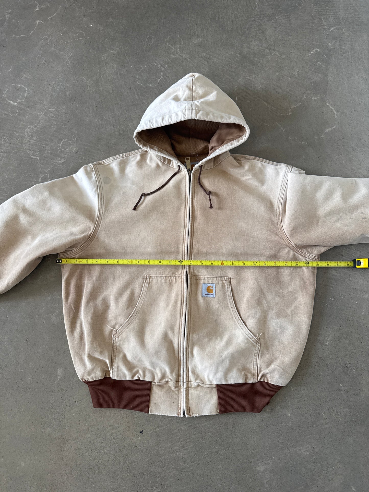 Vintage 90s Carhartt Sun Faded Light Tan Hooded Work Jacket