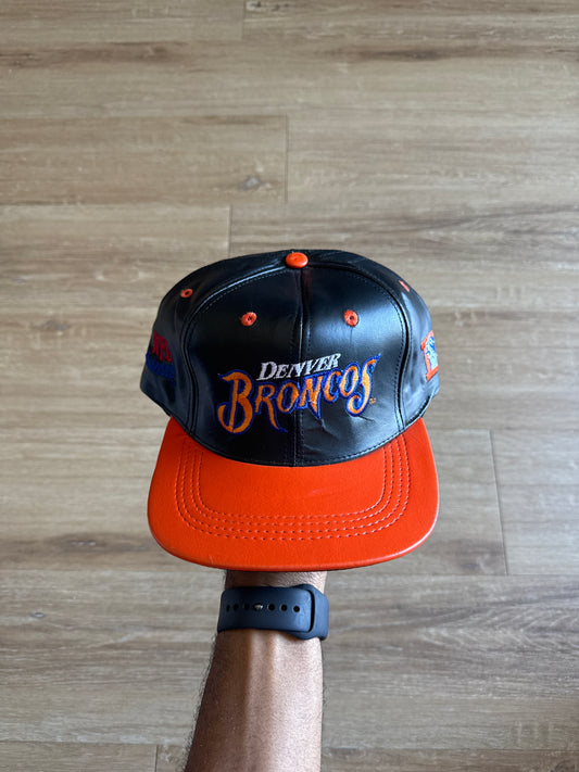 Vintage 90s Denver Broncos Leather Snapback Hat