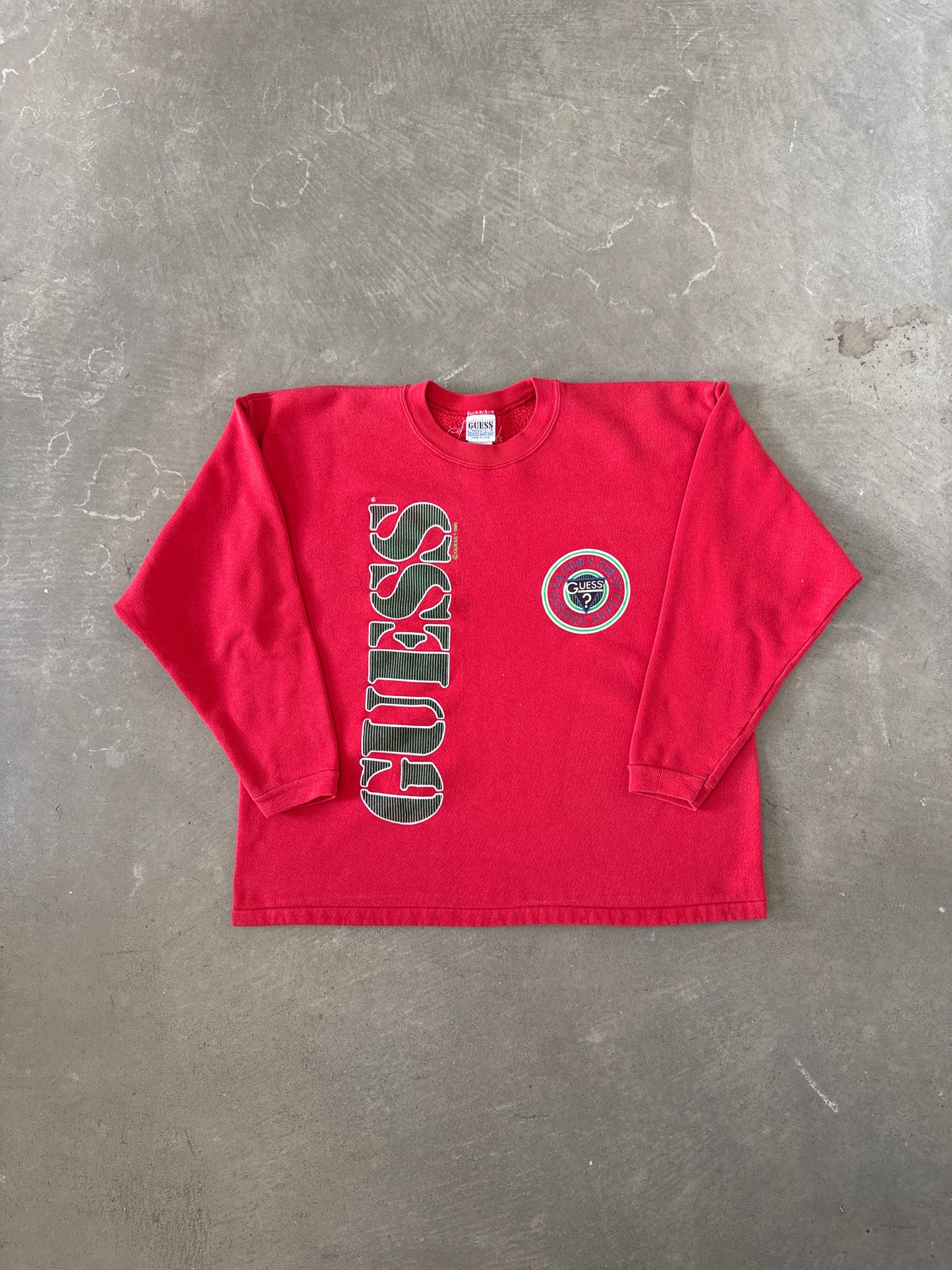 Vintage 1989 Guess USA Goes First Class Cropped Sweatshirt