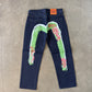Evisu Japanese Green Wave Art Selvedge Denim Jeans