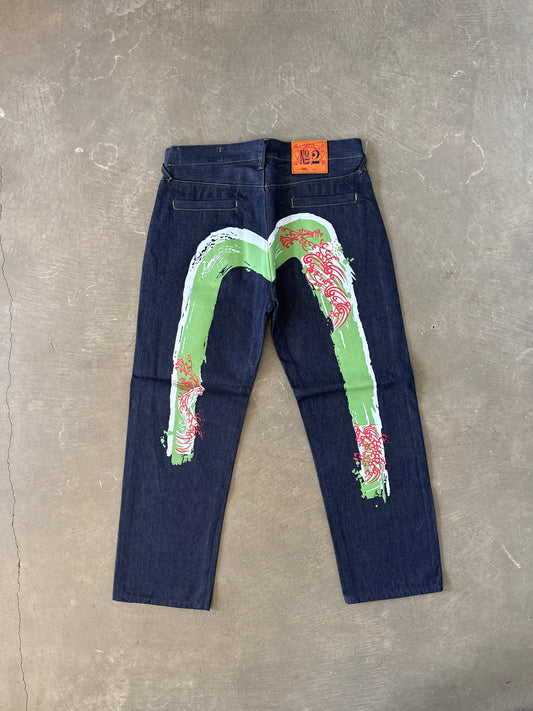 Evisu Japanese Green Wave Art Selvedge Denim Jeans