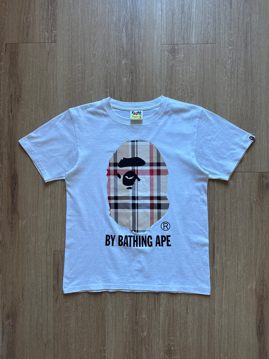A Bathing Ape Bape Burberry Check By Bathing White Beige Tee