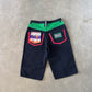Vintage 90s Exhaust Malcolm X Embroidered Black Denim Shorts