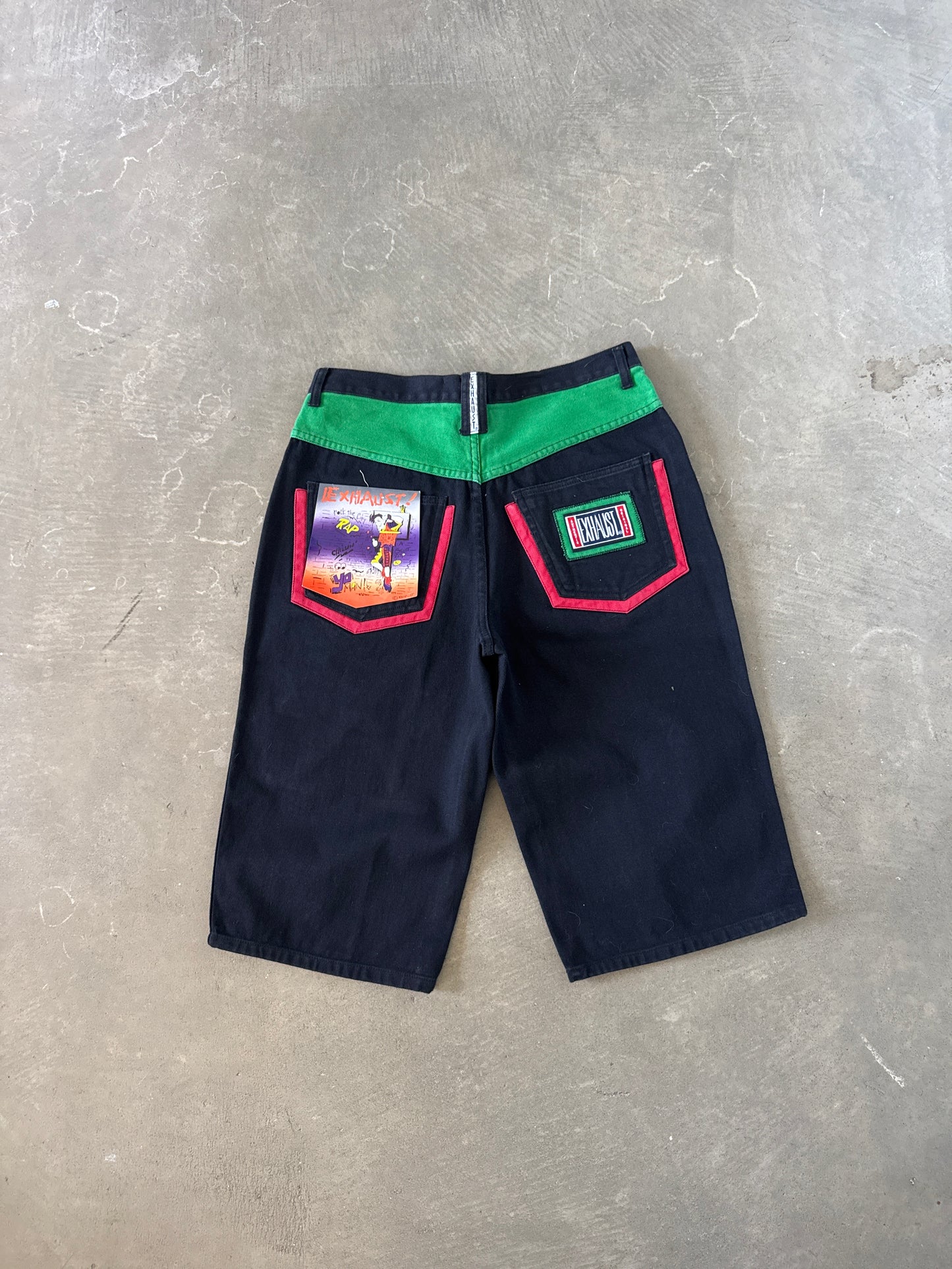 Vintage 90s Exhaust Malcolm X Embroidered Black Denim Shorts