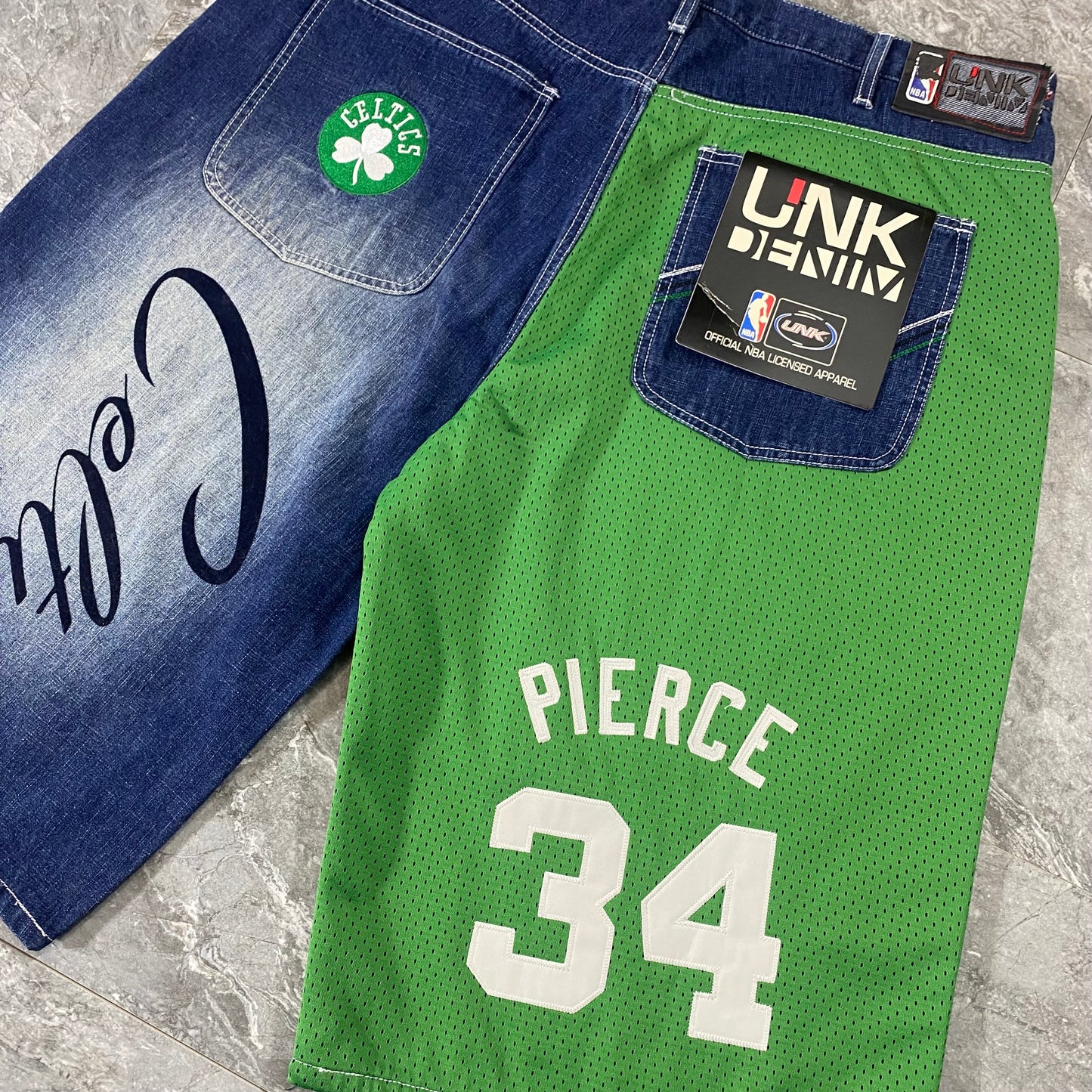 Y2K Unk Denim Boston Celtics Paul Pierce Jean Shorts (38)