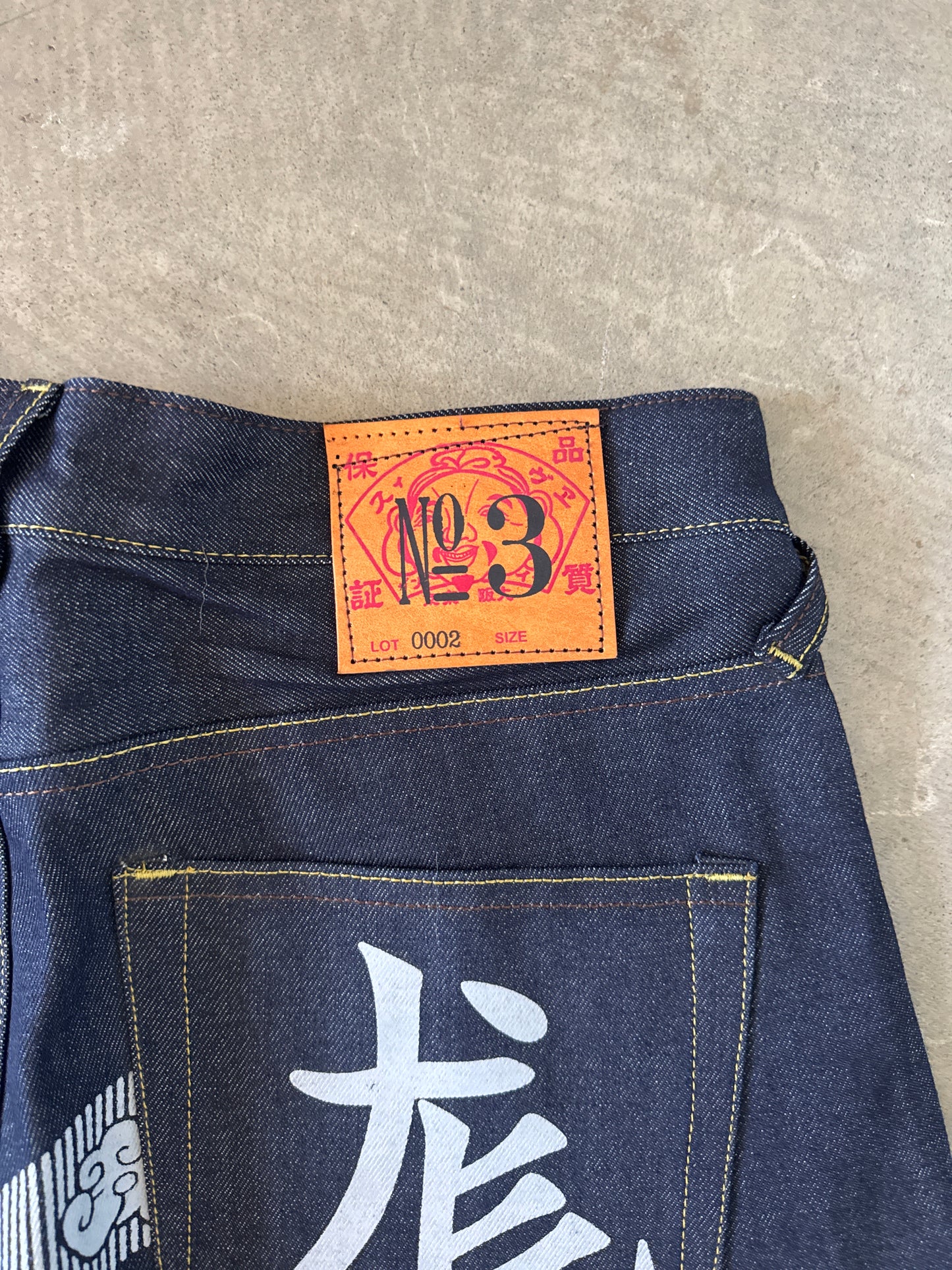 Evisu Embroidered Japanese Grey Dog Art Salvage Denim Jeans
