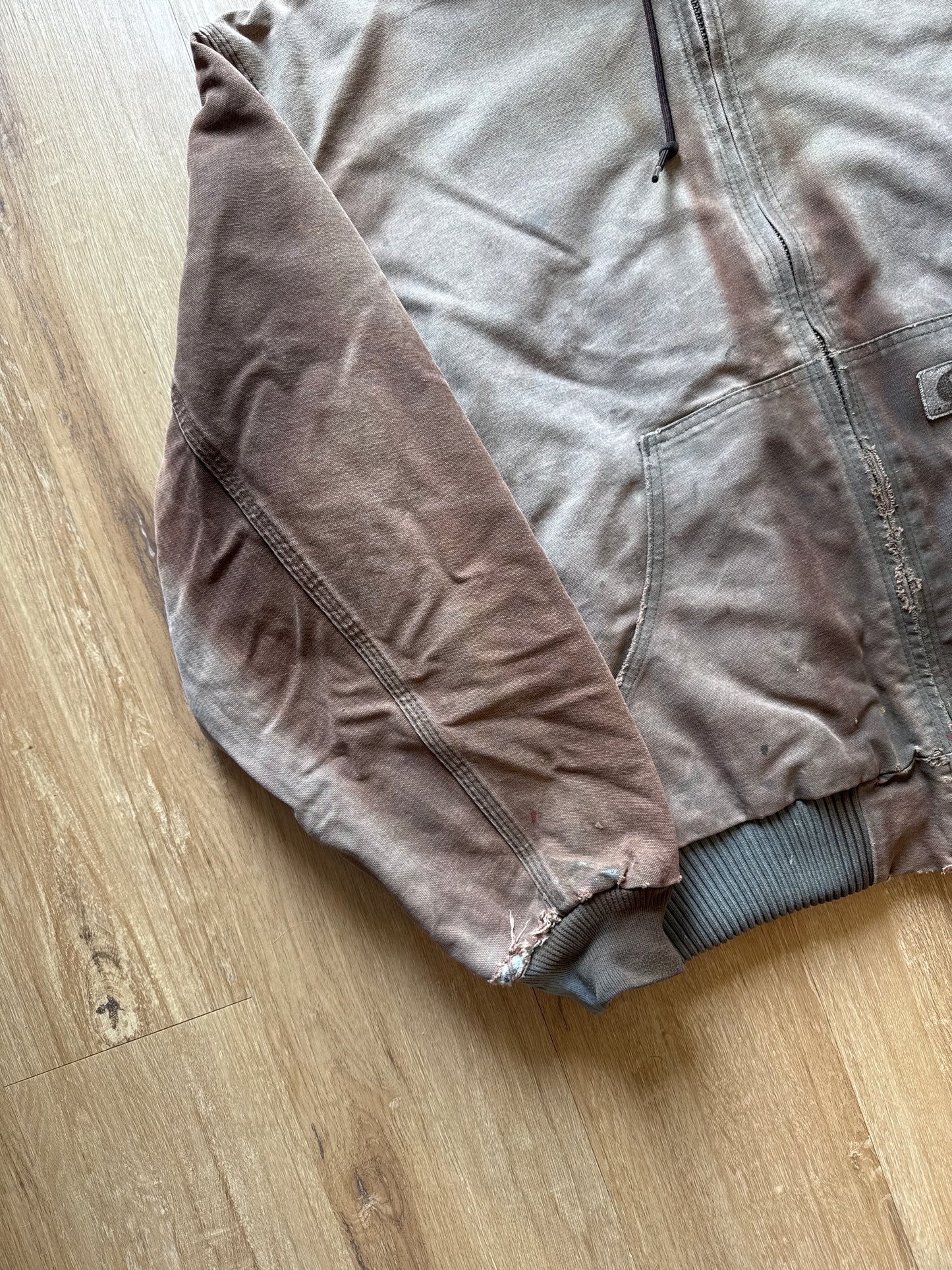 Vintage Carhartt Sunfaded Distressed Brown Hooded Zip Up Jacket