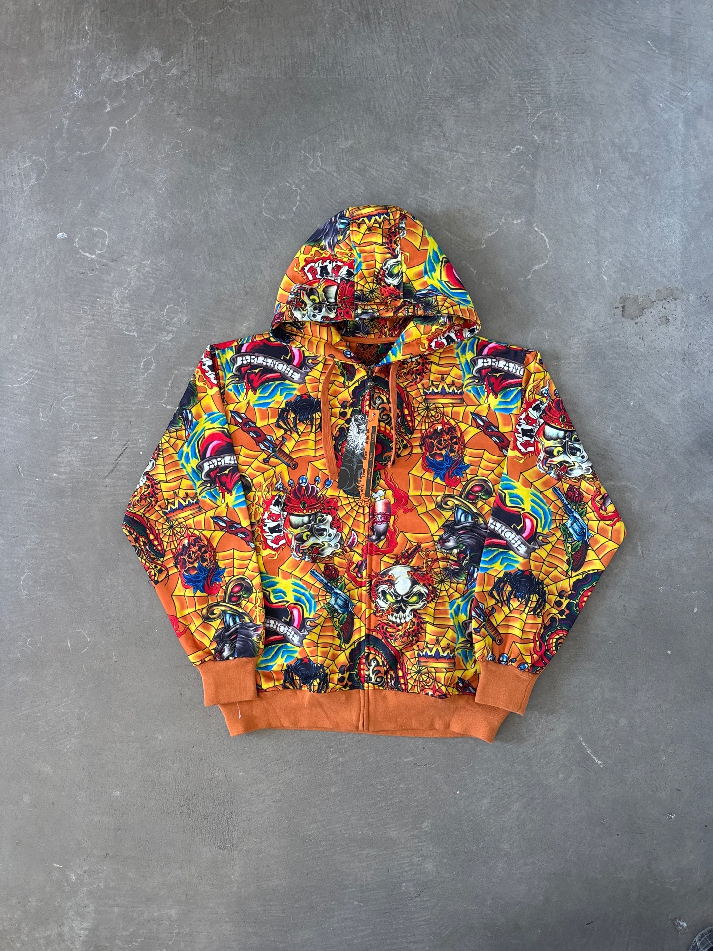 Vintage Y2K Ablanche Skull Artistry All Over Print Hooded Zip Up