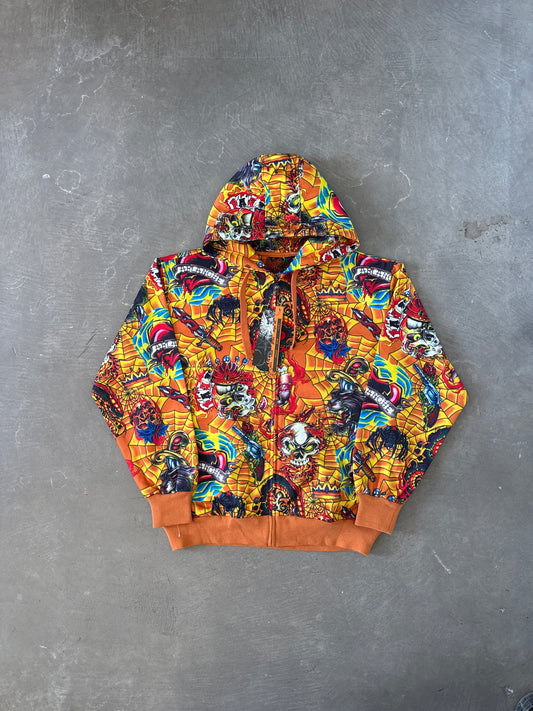 Vintage Y2K Ablanche Skull Artistry All Over Print Hooded Zip Up