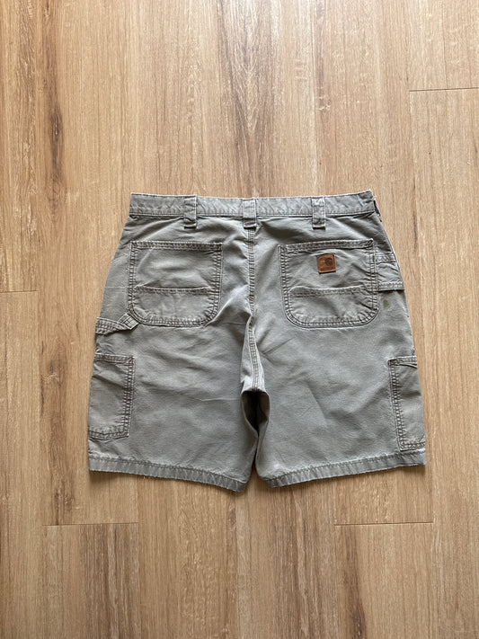 Vintage Carhartt Paint Splatter Dark Tan Dungaree Fit Carpenter Shorts