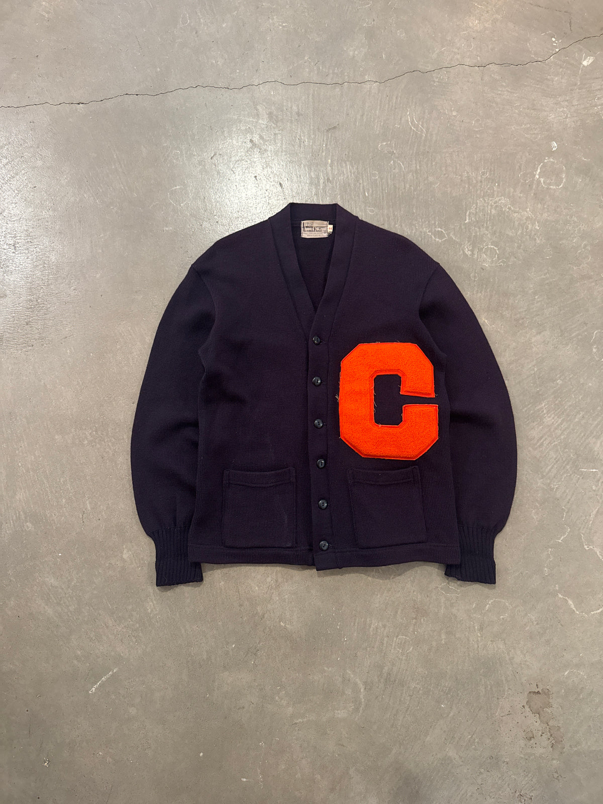 Vintage 60s Clemson University Tigers Lamb Knit Wool Varsity Letterman Cardigan