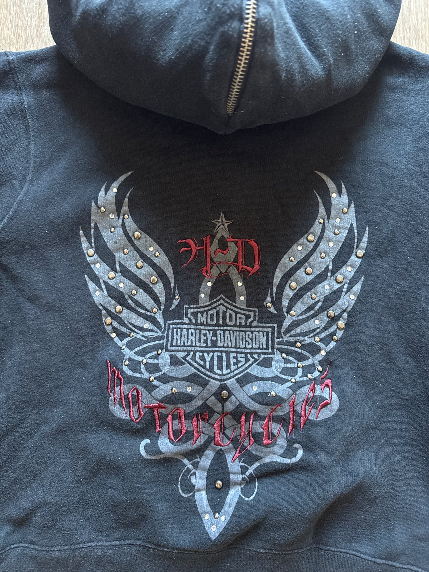 Vintage Y2K Women’s Harley Davidson Hooded Zip Up Jacket