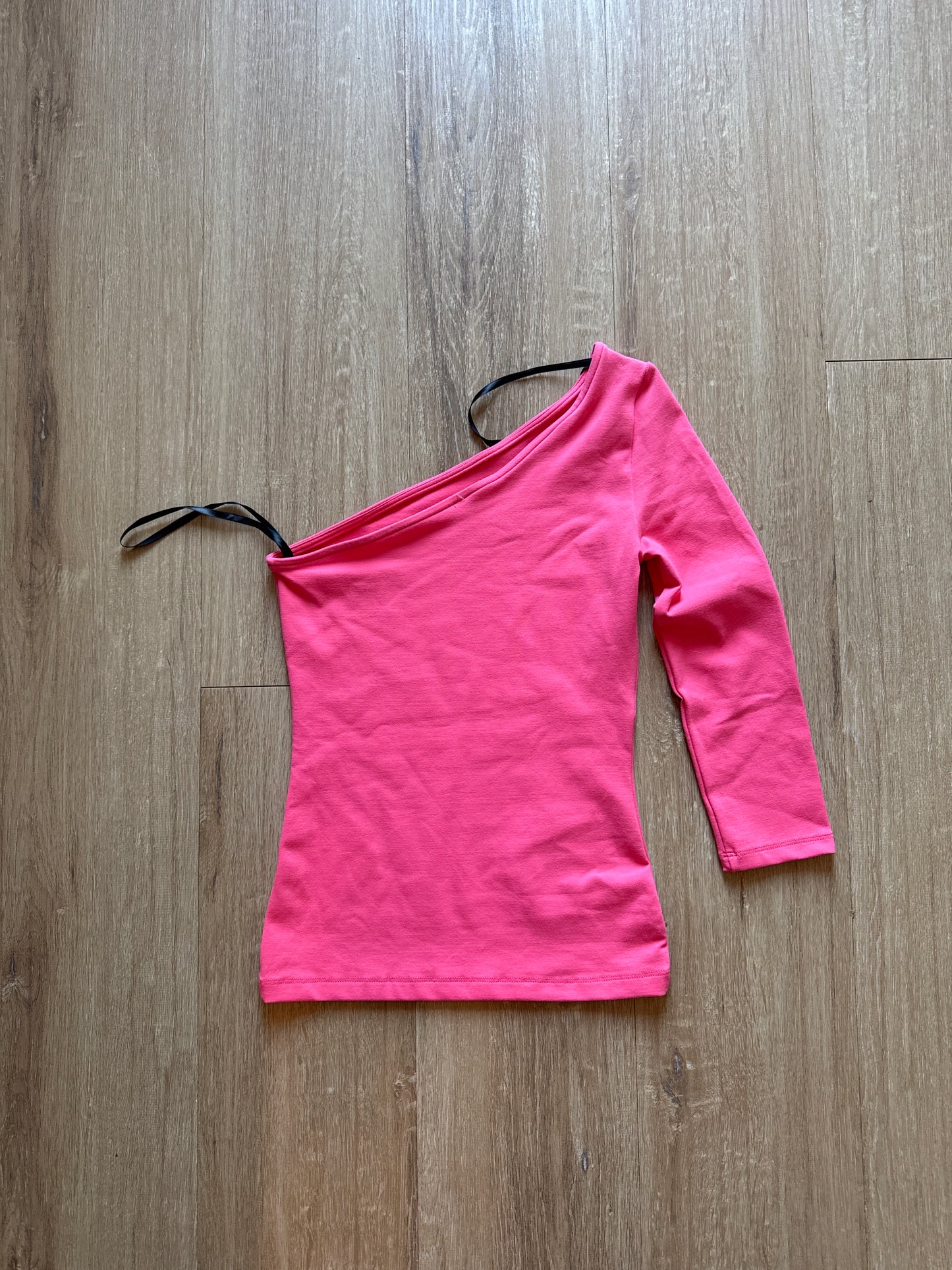 Y2K Women’s Bebe Bedazzled Off The Shoulder Pink Logo Longsleeve Tee