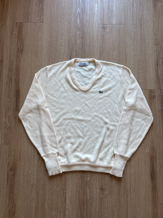 Vintage 90s Izod Lacoste Cream Embroidered Logo Sweater