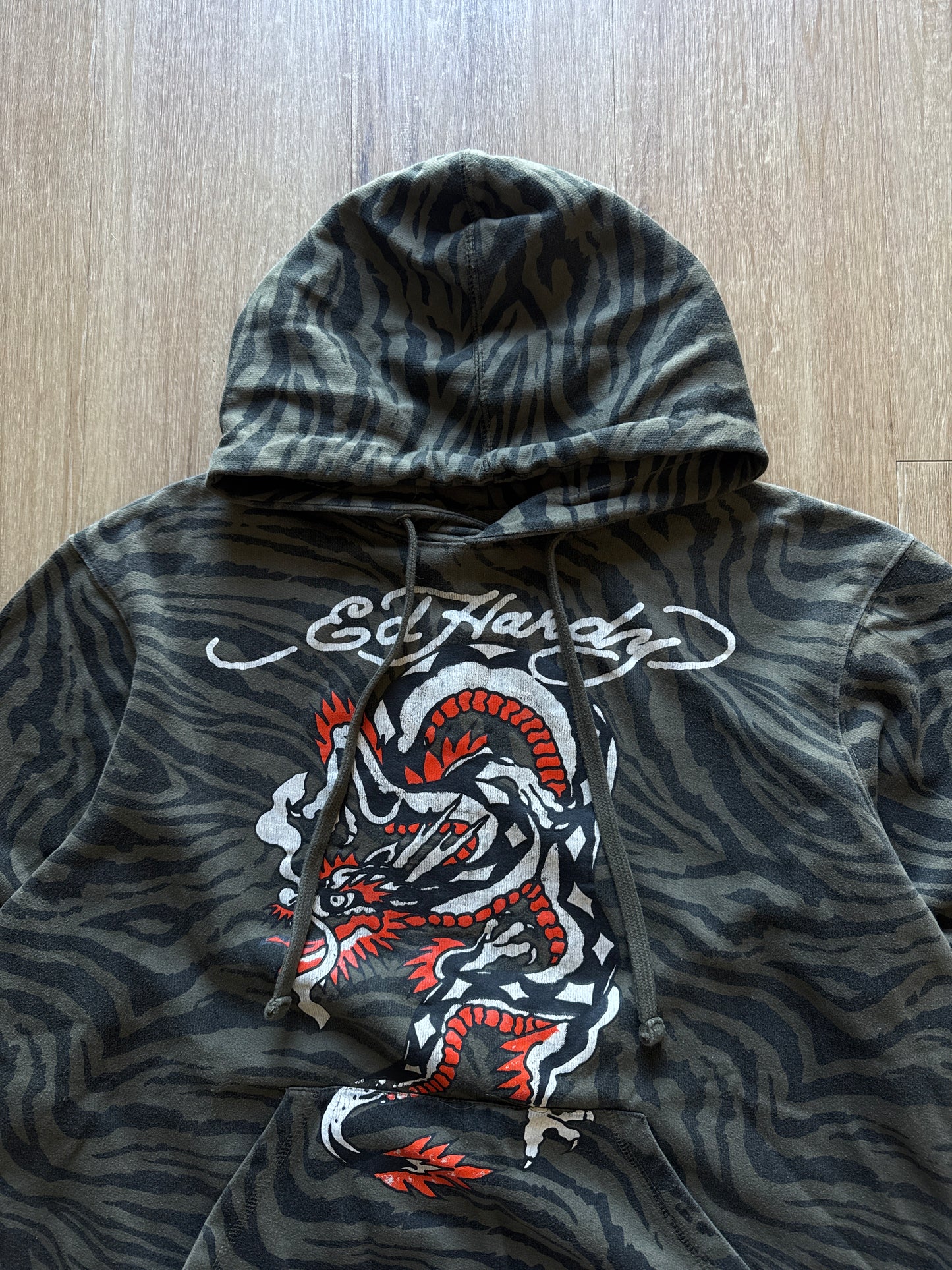 Ed Hardy Dragon Zebra Camo Christian Audigier Pullover Hoodie