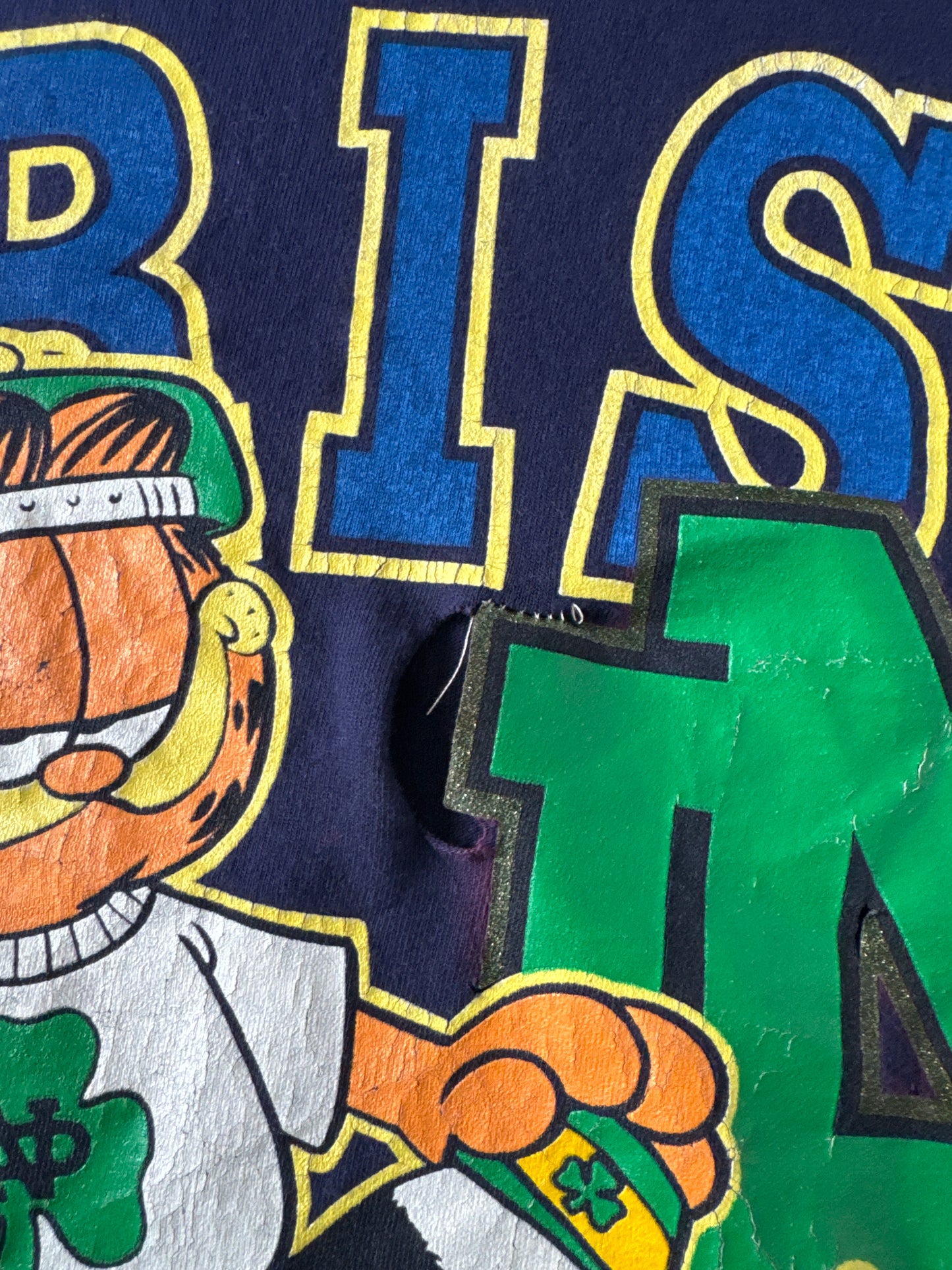 Vintage 90s Notre Dame Irish Garfield Distressed Tee