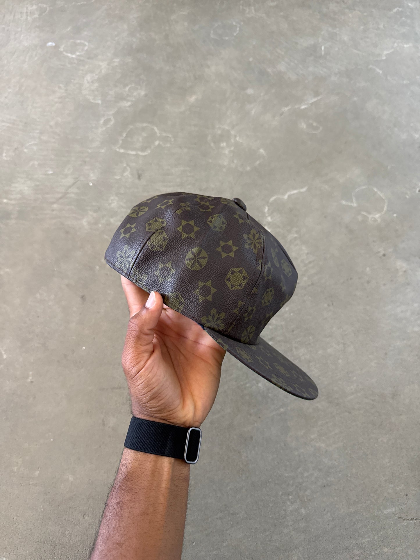 Vintage 90s Monogram Leather Designer Snap Back Hat
