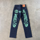 Evisu Green Dog Japanese Art Selvedge Denim Jeans