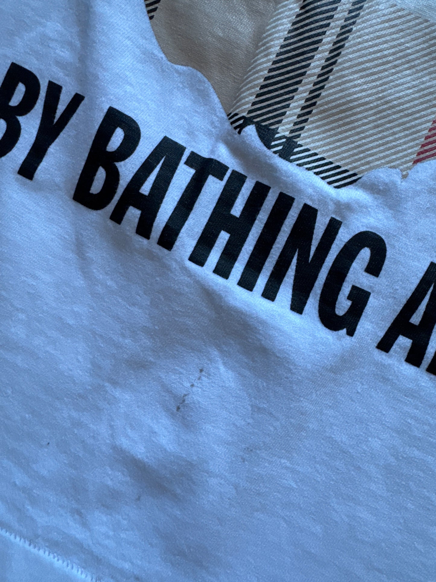 A Bathing Ape Bape Burberry Check By Bathing White Beige Tee