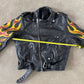 Vintage Real Leather Double Rider Flame Biker Jacket