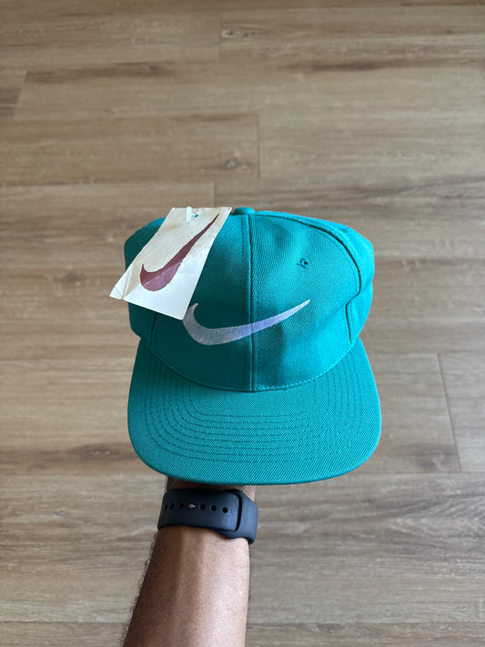 Vintage 90s Nike Logo Teal Elastic Fitted Hat