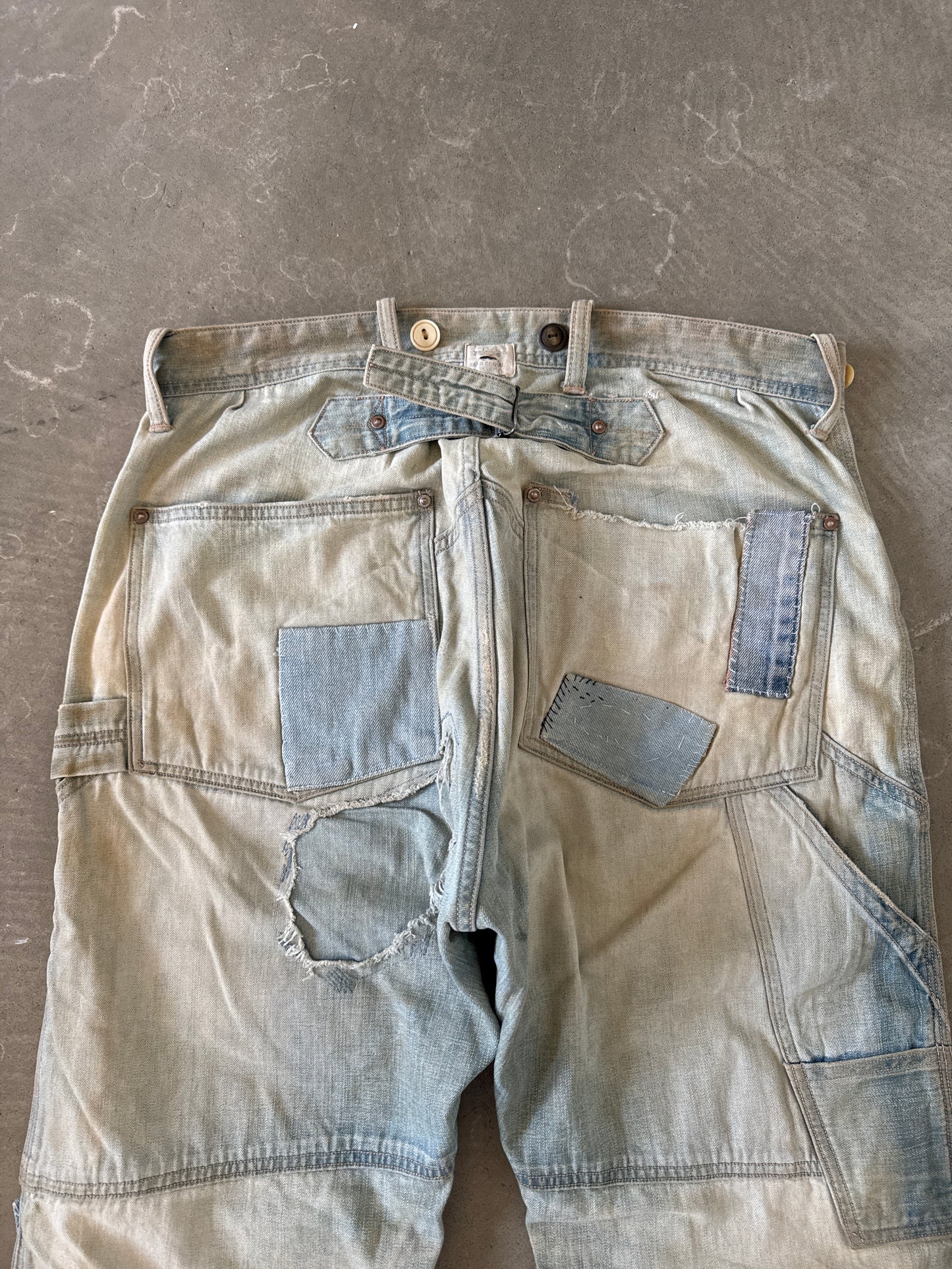 RRL by Polo Ralph Lauren Indigo Distressed Patchwork Selvedge Denim Jeans