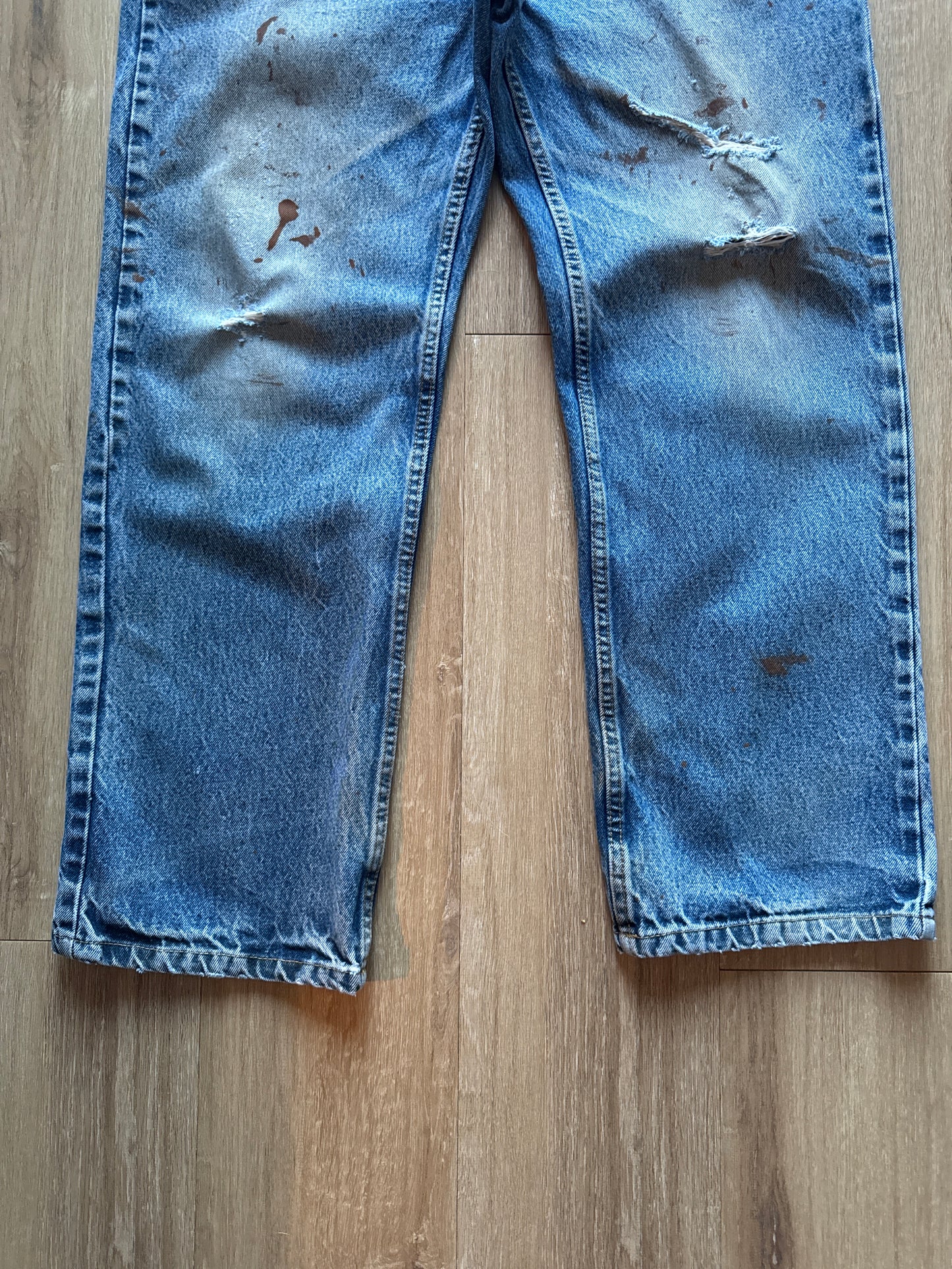 Vintage Distressed Paint Splatter Blue Denim Jeans