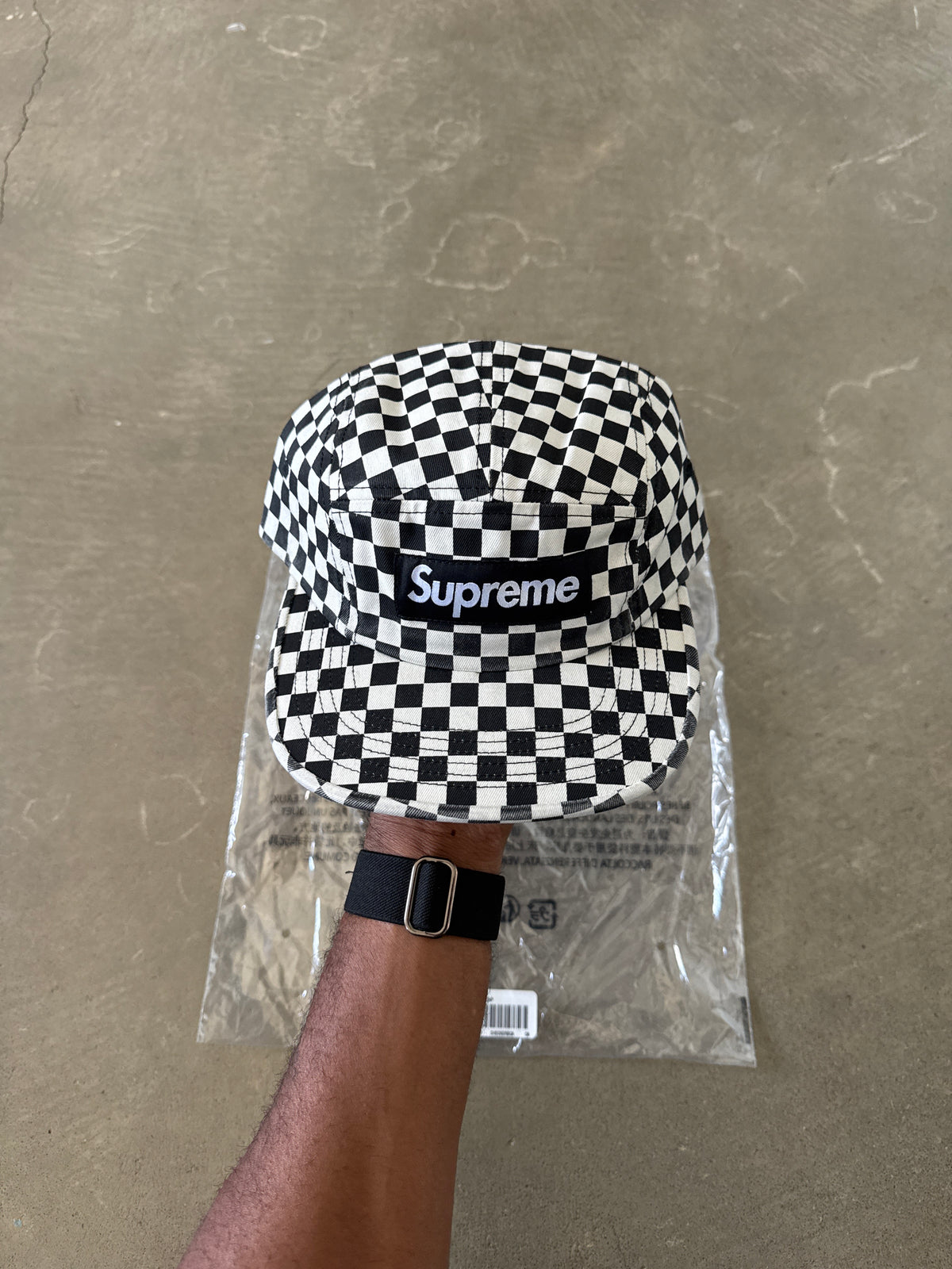 Supreme Washed Chino Twill Checker Board Camp Cap Hat (FW26)