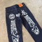 Evisu Embroidered Japanese Grey Dog Art Salvage Denim Jeans