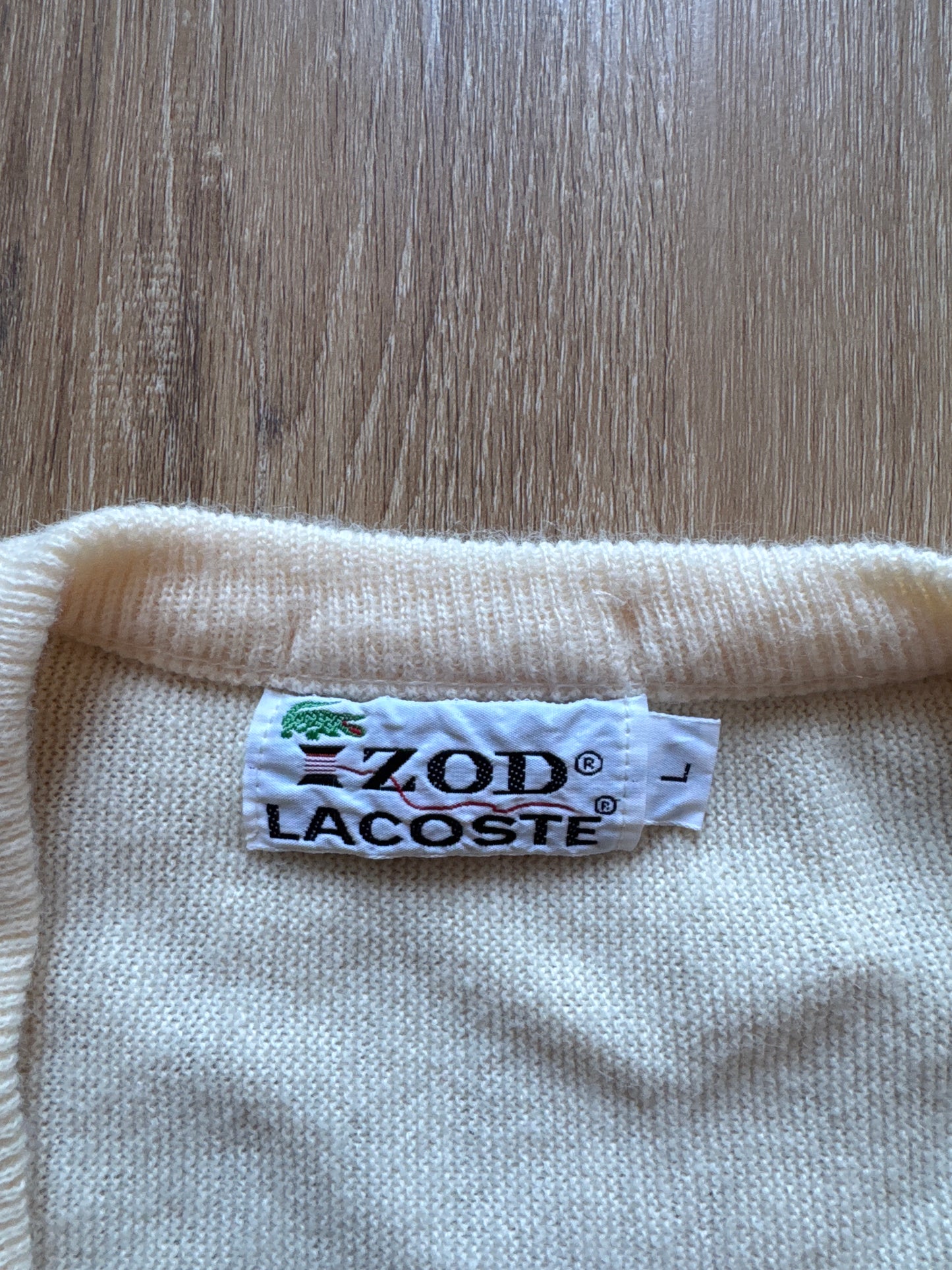 Vintage 90s Izod Lacoste Cream Embroidered Logo Sweater