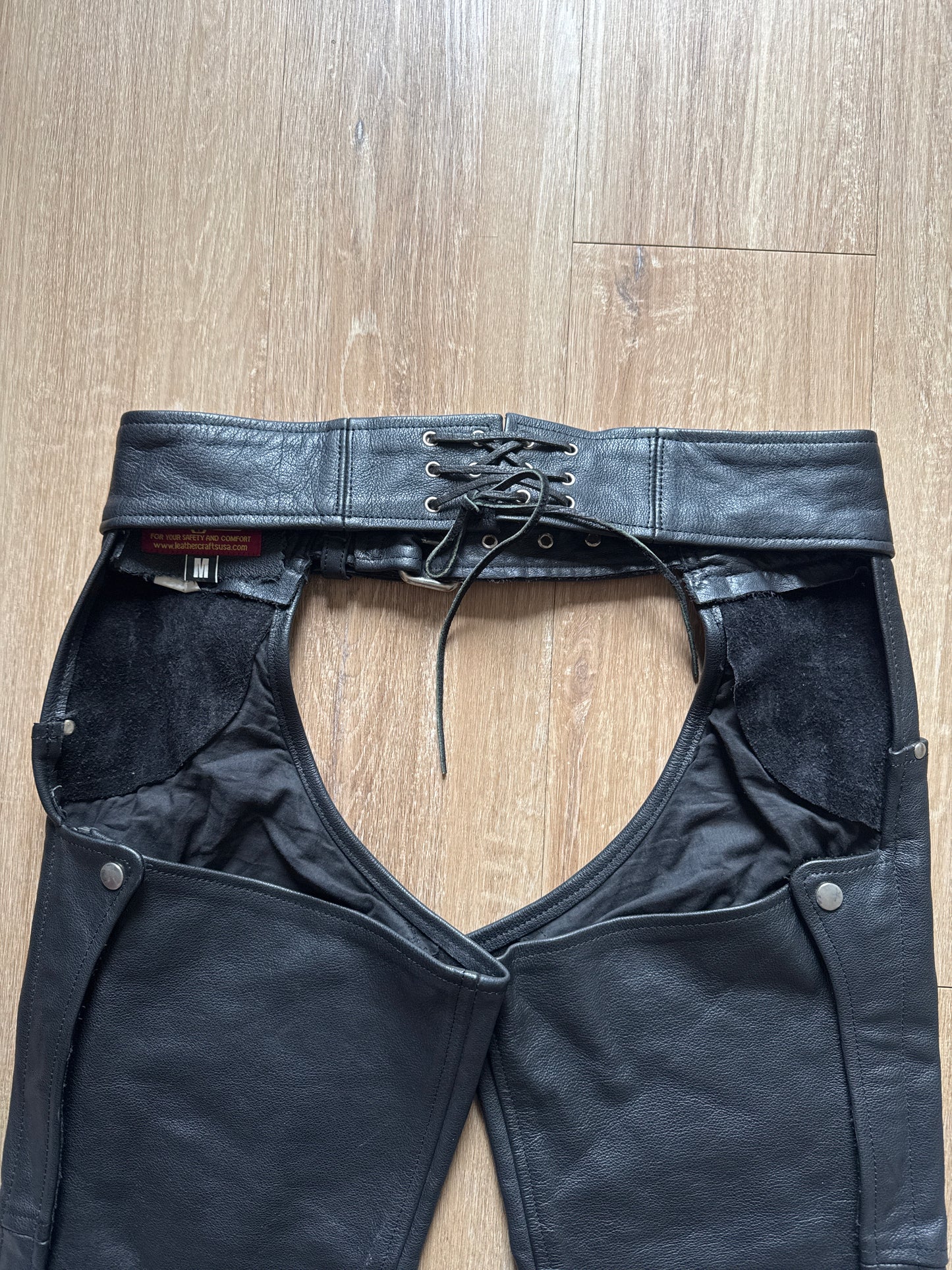 Vintage Leather Craft USA Black Leather Chaps Motorcycle Biker Pants