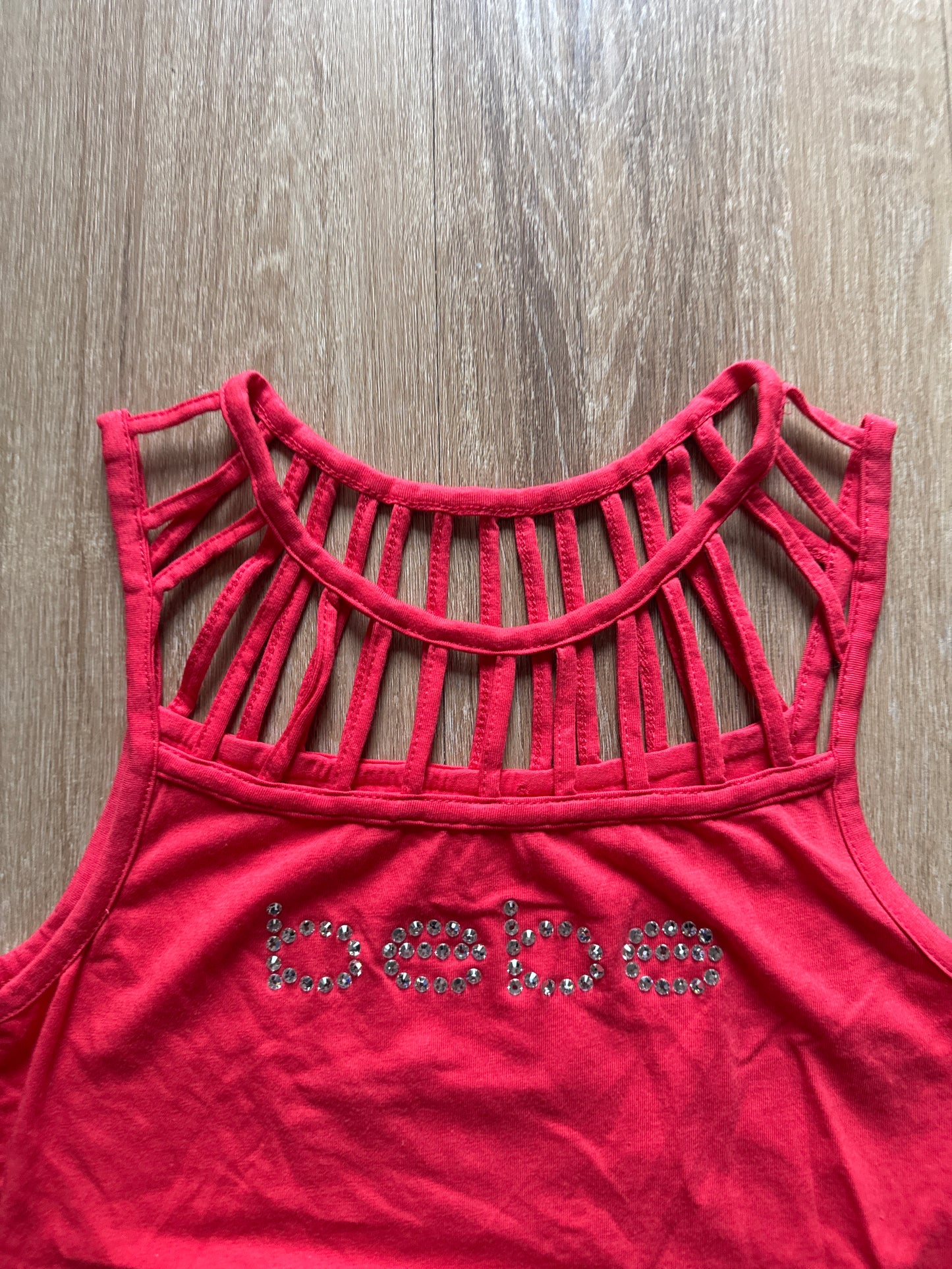 Y2K Women’s Bebe Bedazzled Pink Tank Top Logo Tee
