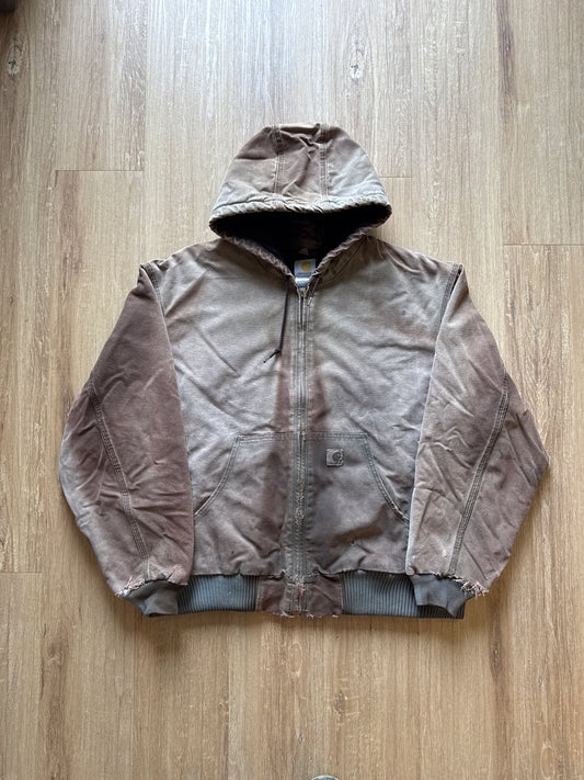 Vintage Carhartt Sunfaded Distressed Brown Hooded Zip Up Jacket