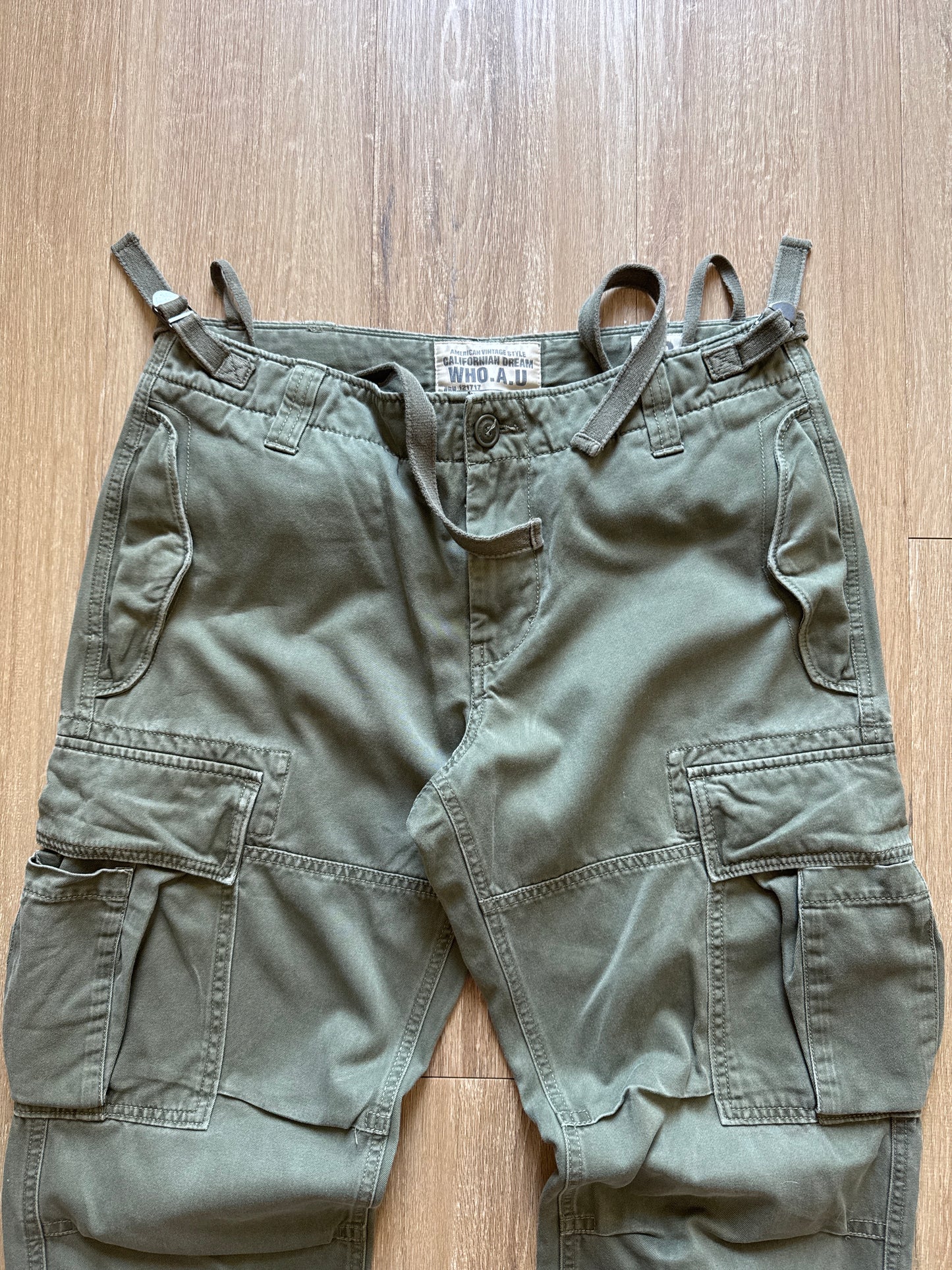WHO.A.U American Vintage Style Olive Green Cargo Pants