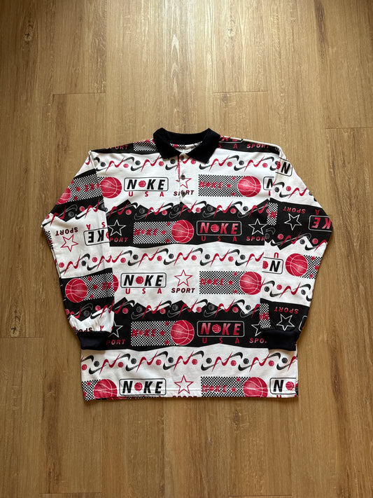 Vintage Nike USA Sport Polo All Over Print Rugby