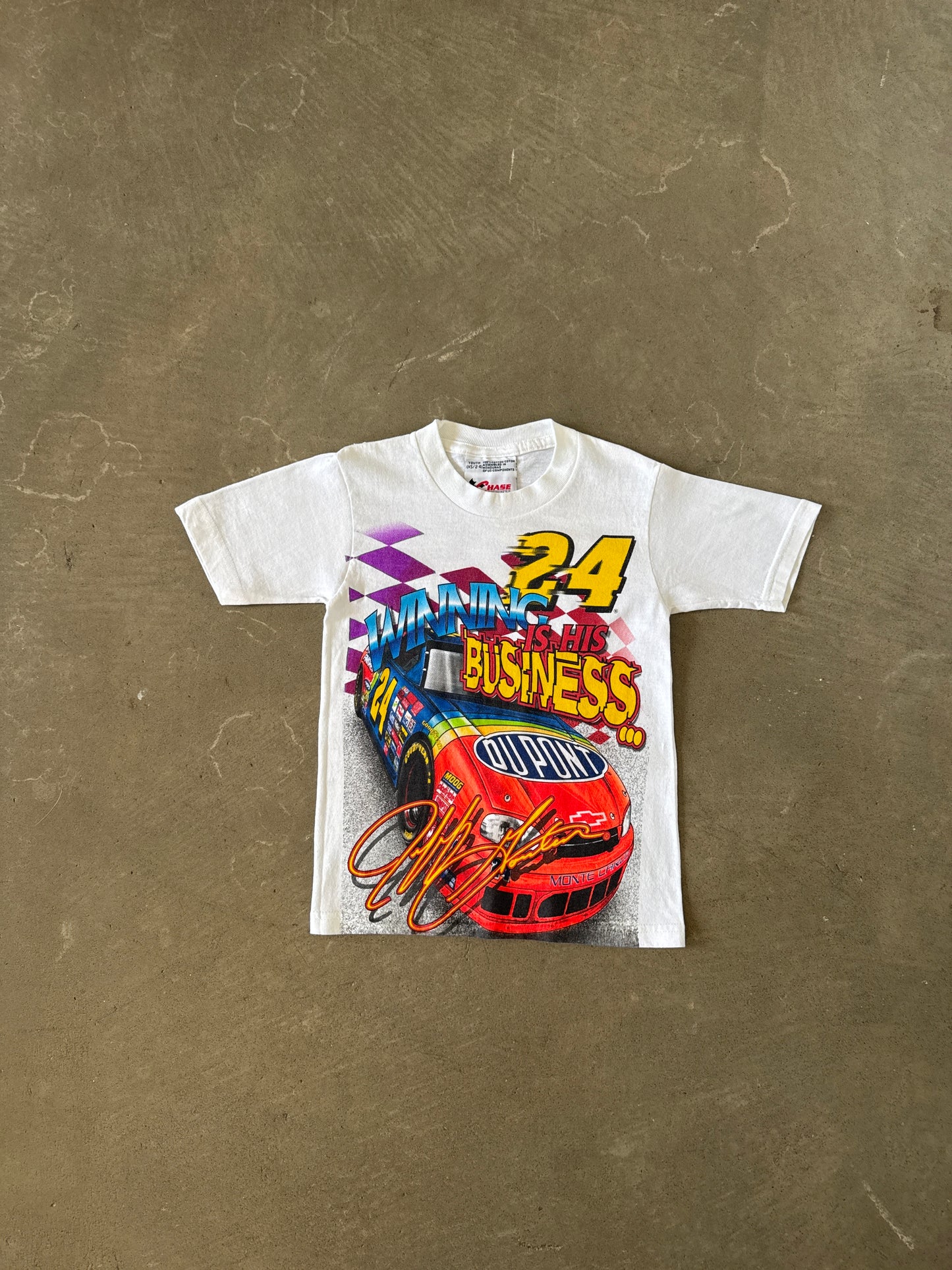 Vintage 1991 Youth Nascar Jeff Gordon Winning Is His Business All Over Print Tee