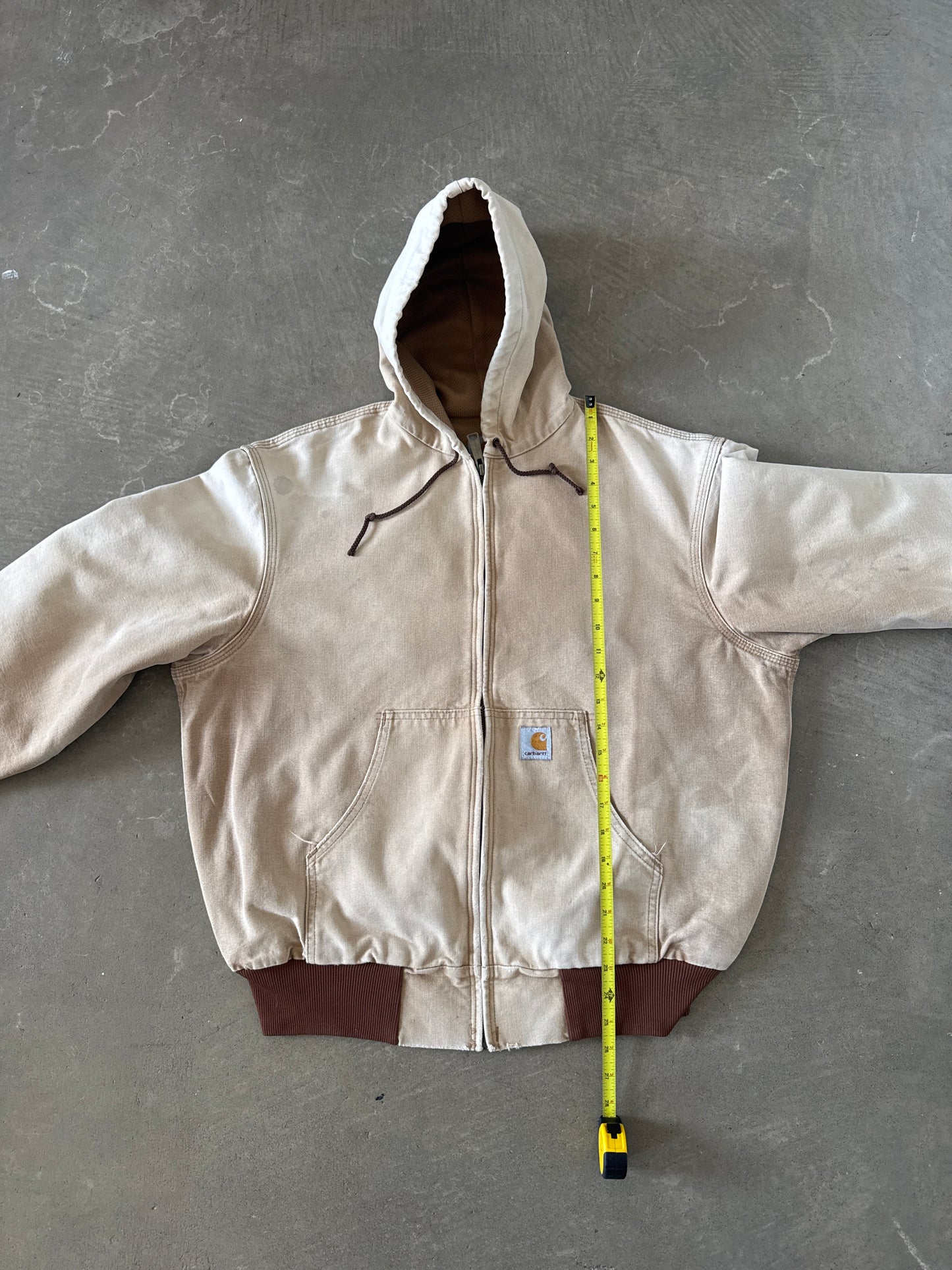 Vintage 90s Carhartt Sun Faded Light Tan Hooded Work Jacket